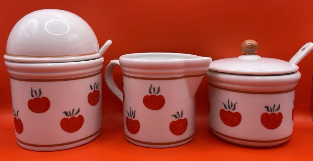 Rauschert Culinary Editions Tomato Design Sugar Bowl, Creamer, and Jam Bowl